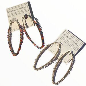 Nordstrom Melrose Market Teardrop Oval Hoop Earrings Set Of 2 Beaded New Tag NWT